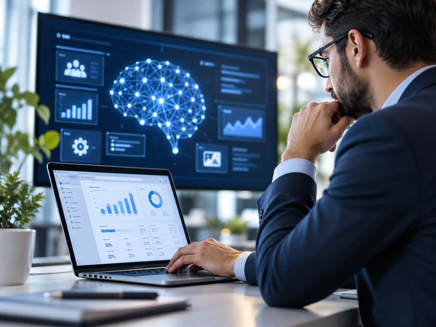 Professionista analizza dati con strumenti di intelligenza artificiale